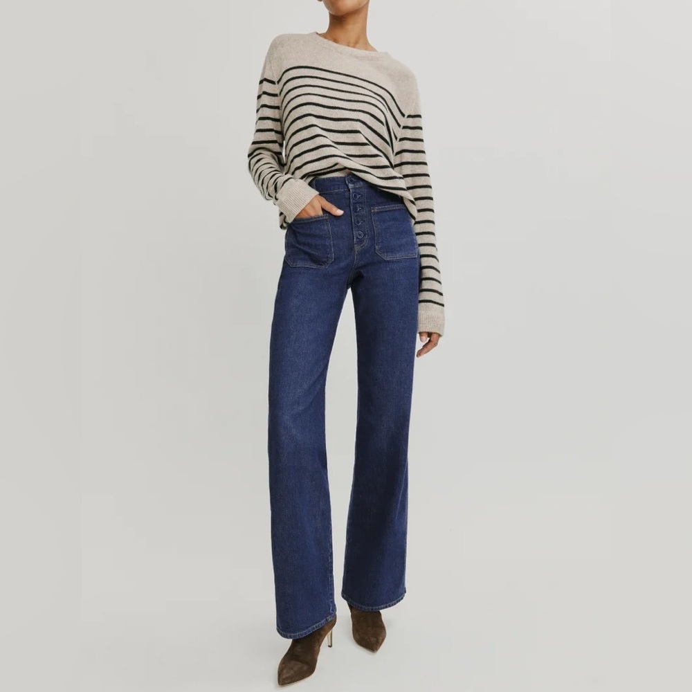 Reformation Victoria High Rise Wide Leg Jeans Dark Blue Size 26